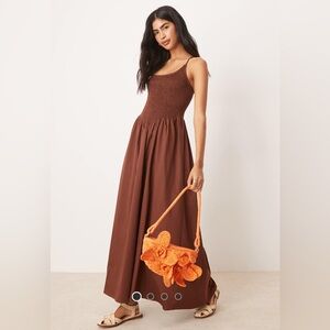 NWT ASOS DESIGN scoop neck crinkle maxi dress with cross back in chocolate